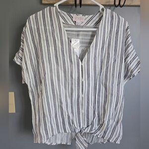 NWT Vixbe Striped Button-Front Tie Hem Blouse, Size Large